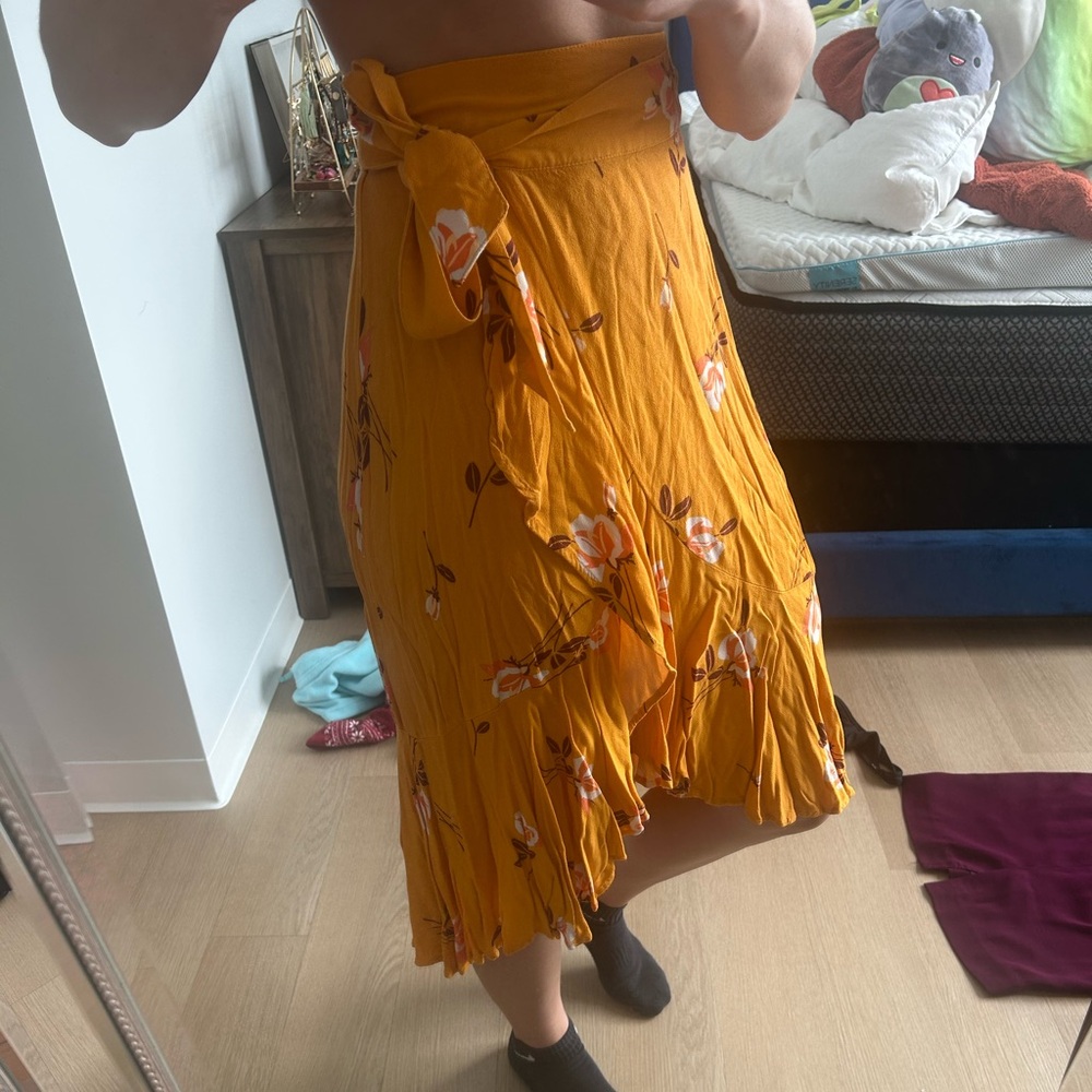 Free People Floral Mustard Midi Skirt